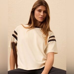 Faherty Ivory and Dark Brown Striped Tee